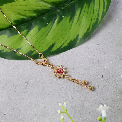 Elegant Floral Drop Pendant Necklace for Women – Gold-Plated with Sparkling Stones