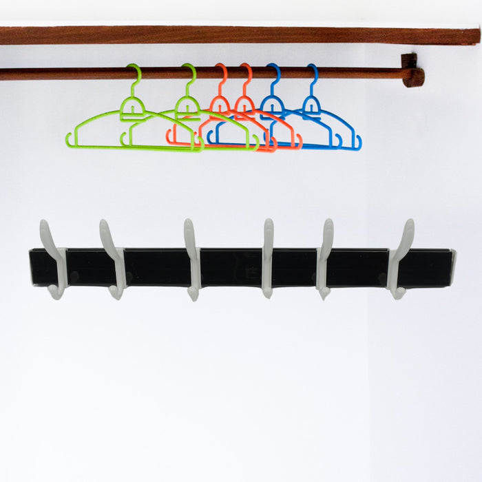 Cloth hanger, Wall Door Hooks Rail for Hanging Clothes for Hanging Hook Rack Rail, Extra Long Coat Hanger Wall Mount for Clothes, Jacket, Hats, 6 Hook With Eco-friendly Liquid Adhesive Glue