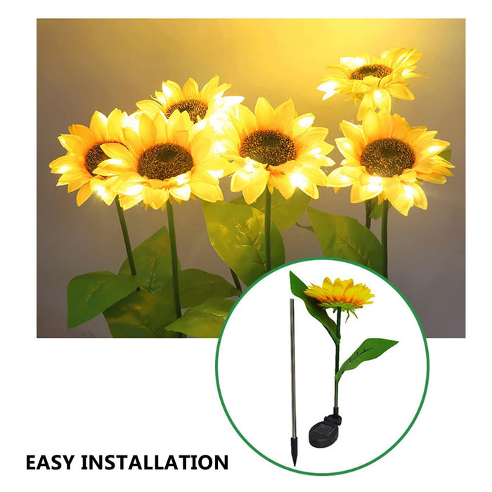 2 Pc Outdoor Solar Sunflower Lights Intelligent Light Control Waterproof Garden Landscape Stake Light