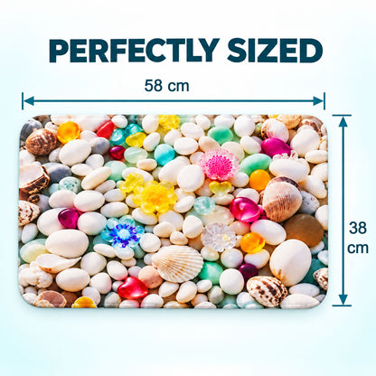 3D Pebble Stone Shower Mat, Seashell Print Water Absorbent Rug (1 Pc, 58x38 Cm)