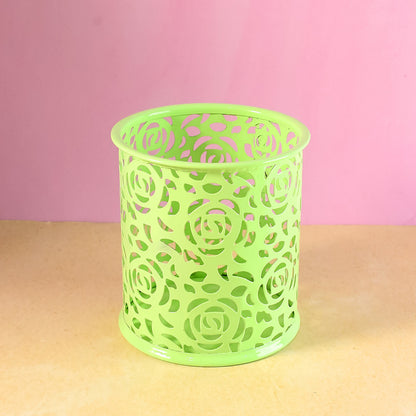 Khyati Roseira Metal Pen Stand – Elegant Floral Cutwork Desk Organizer for Office & Study