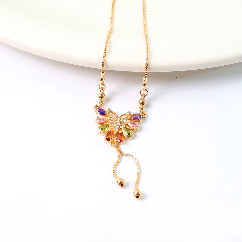 Elegant Multicolor Butterfly Pendant Necklace for Women – Gold Plated with Crystal Charms