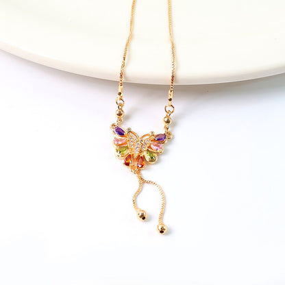 Elegant Multicolor Butterfly Pendant Necklace for Women – Gold Plated with Crystal Charms