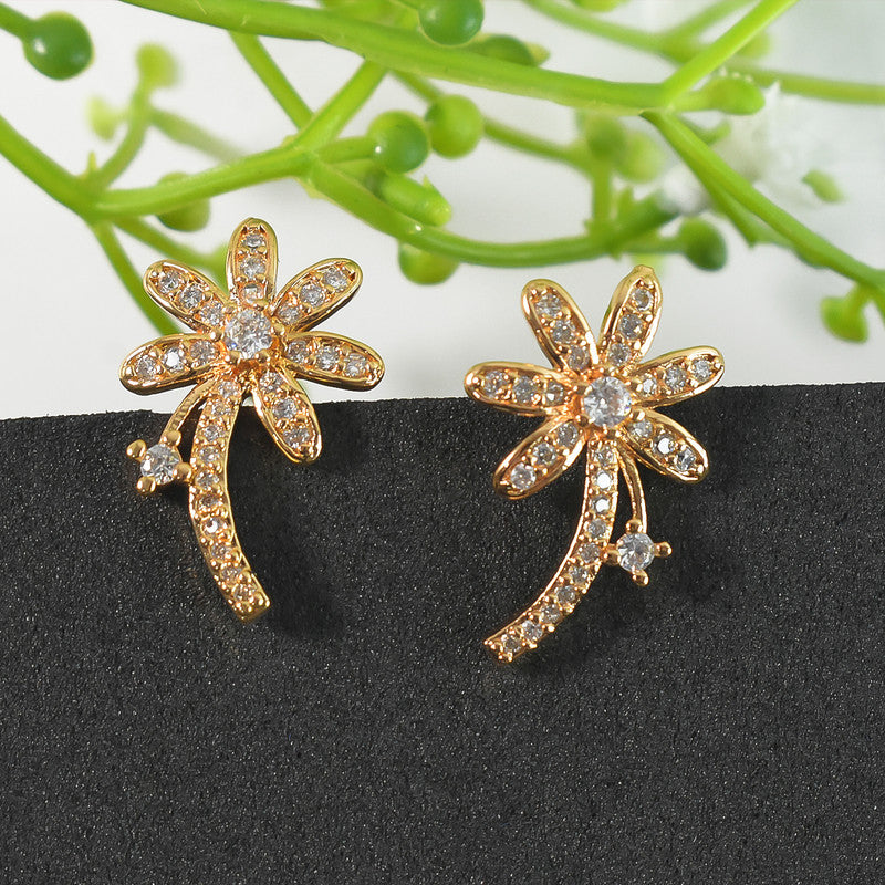 Stylish Floral Curve Design CZ Stone Stud Earrings for Women