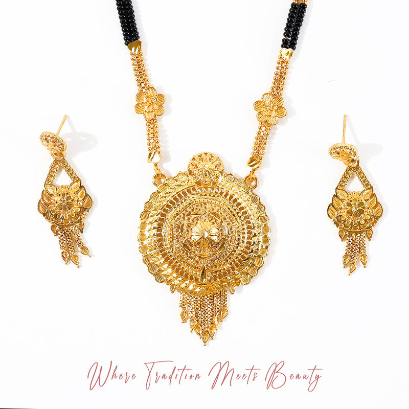 Classic Round Pendant Mangalsutra Set – Elegant Traditional Design with Matching Earrings