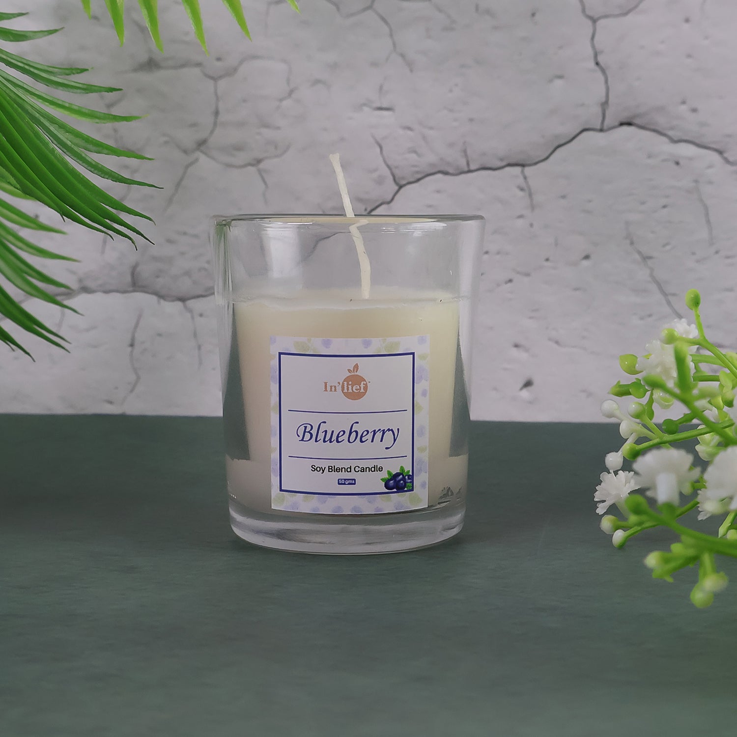 In'lief  Blueberry Soy-Blend Votive Candle Glass – 50 gm (1 Pc)