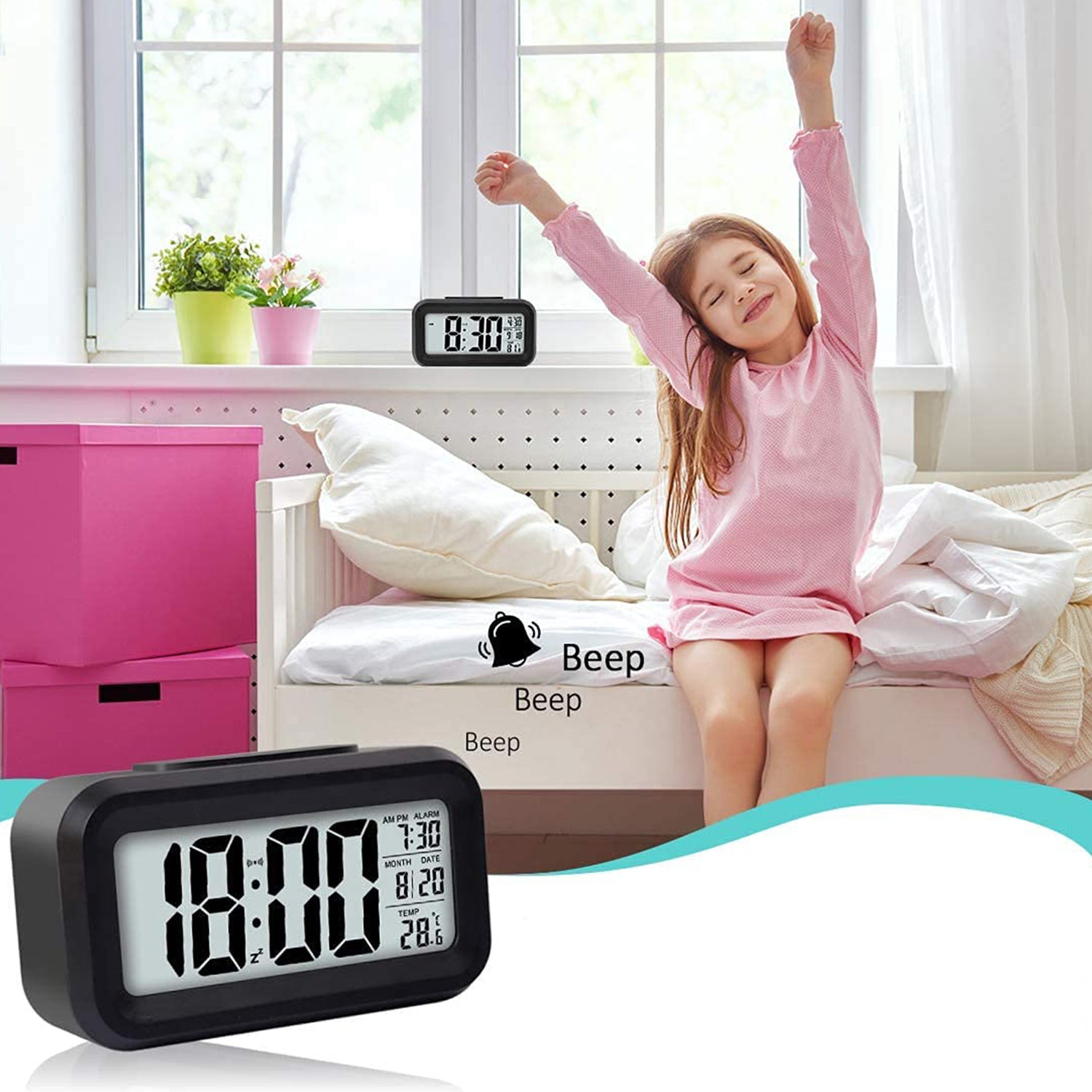 Digital LED Alarm Clock with Temperature Display for Bedside (1 Pc)
