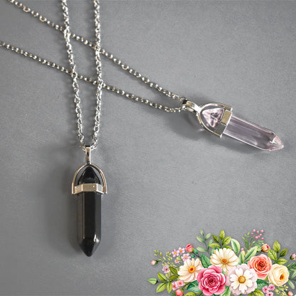 Gem Stone Quartz Pendant Natural Crystal Necklaces for Women (2 Pc)