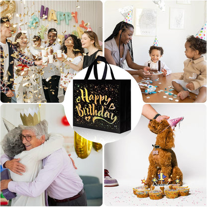 Birthday Gift Bag with Gold Shiny Stars, Reusable Party Gift Bags (1 Pc)