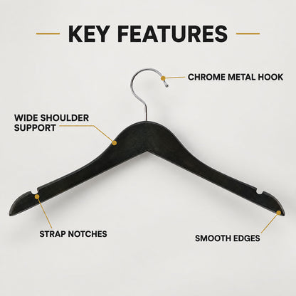 Black Clothes Hangers with Swivel Hook for Shirts and Blazers (2 Pc)
