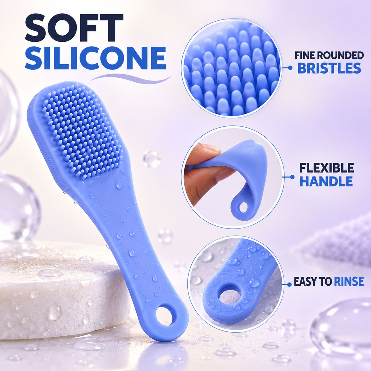 Silicone Face Cleansing Brush with Handle, Soft Facial Scrubber Set (2 Pc)