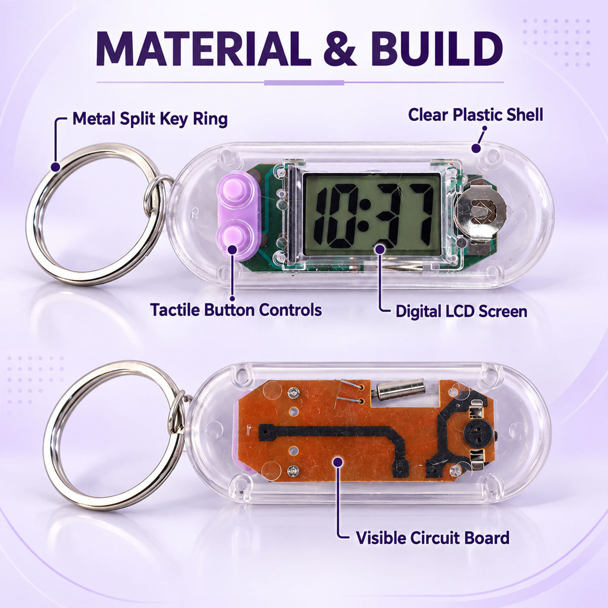 Transparent Digital Clock Keychain with LCD Display for Everyday Timekeeping (1 Pc)