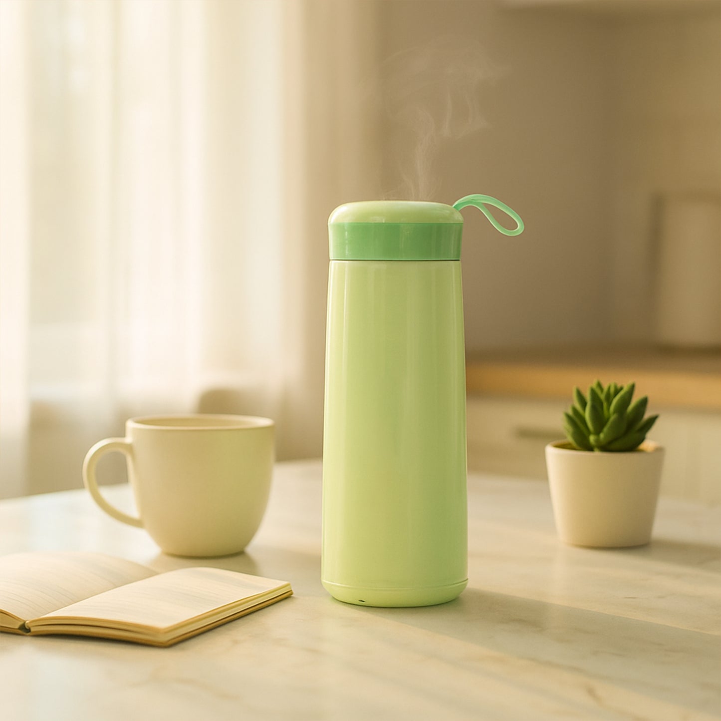 Leak-Proof Plastic Vaccum Flask - (Green Color / 1 Pc / 400ML)