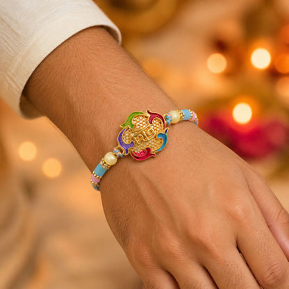 Meenakari Shiv Pendant Rakhi with Multicolor Beads