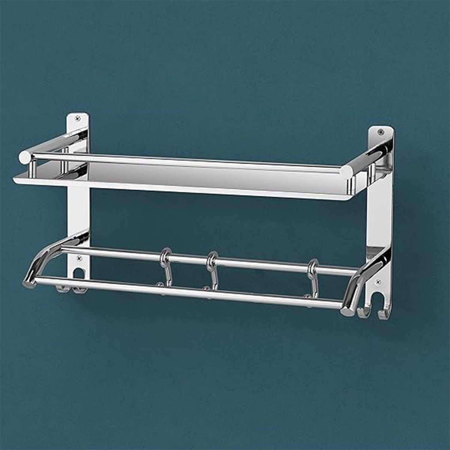 Stainless Steel Single Hook Wall-Mount Multipurpose 2 Tier Shelf