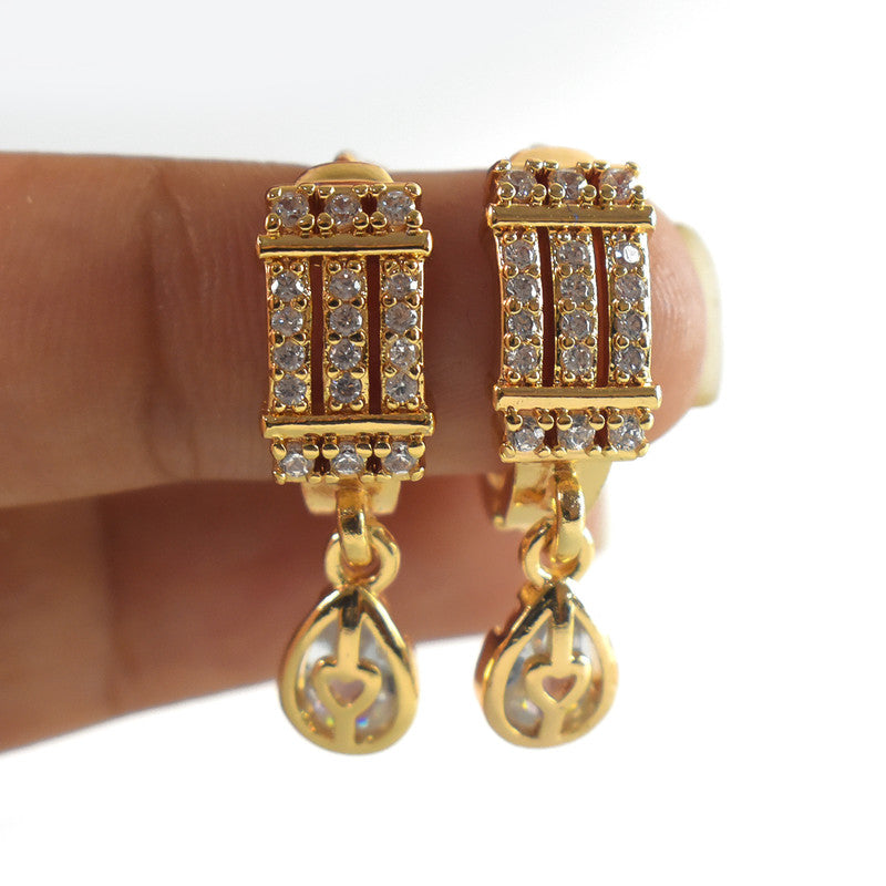 Pair of rectangular stone drop earrings displayed on white background