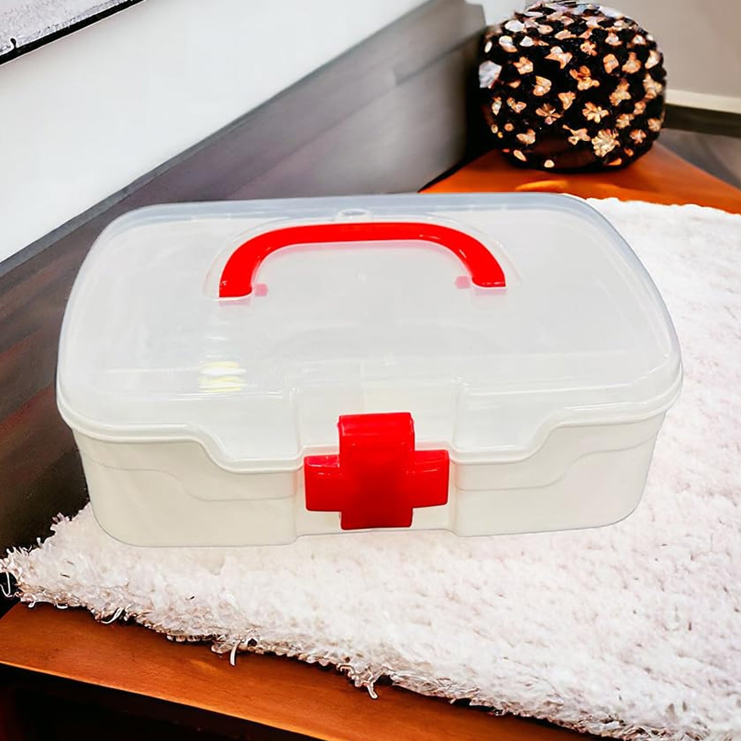 3 Compartment Medical Box, 1 Piece, Indoor Outdoor Medical Utility, Medicine Storage Box, Detachable Tray Medical Box Multi Purpose Regular Medicine, First Aid Box with Handle, Transparent Lid & Color Box 