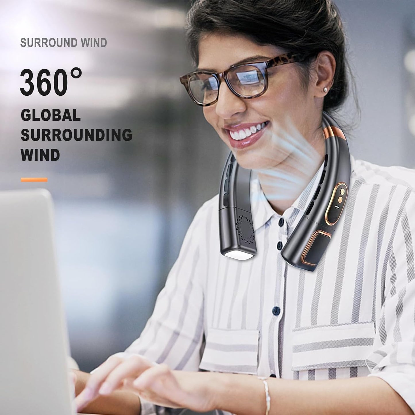 Premium USB Rechargeable Fashion Neck Fan with Digital Display (1 Pc)