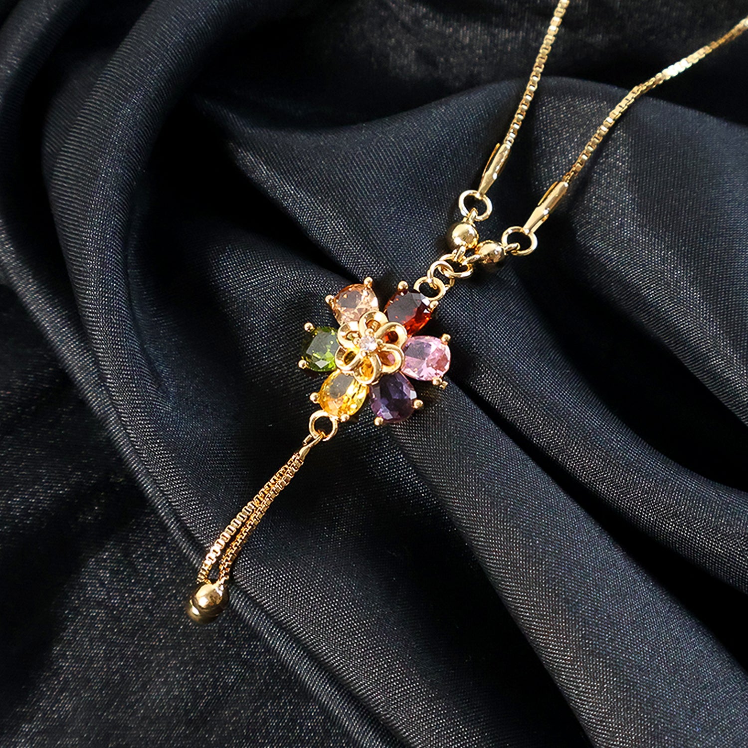 Gold Multicolor Pendant Necklace for Women