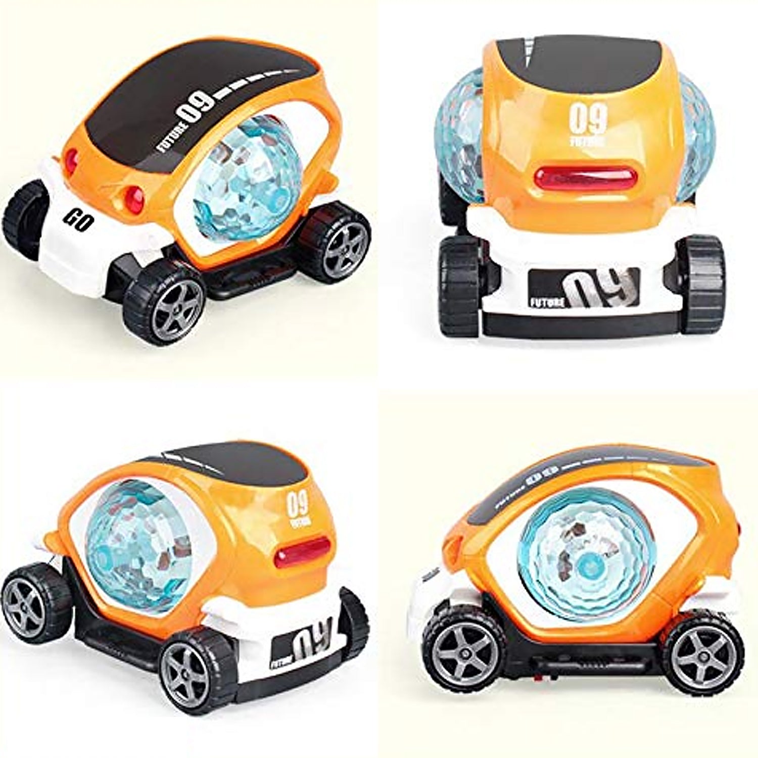 360° Rotating Stunt Car Toy – Bump & Go with 4D Lights, Music & Disco Ball (1 Pc, Battery Not Included)