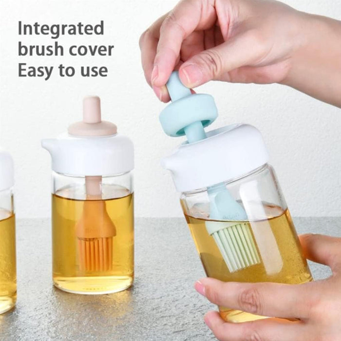 2 in 1 Glass Oil dispenser jar / Bottle with brush (1 Set)