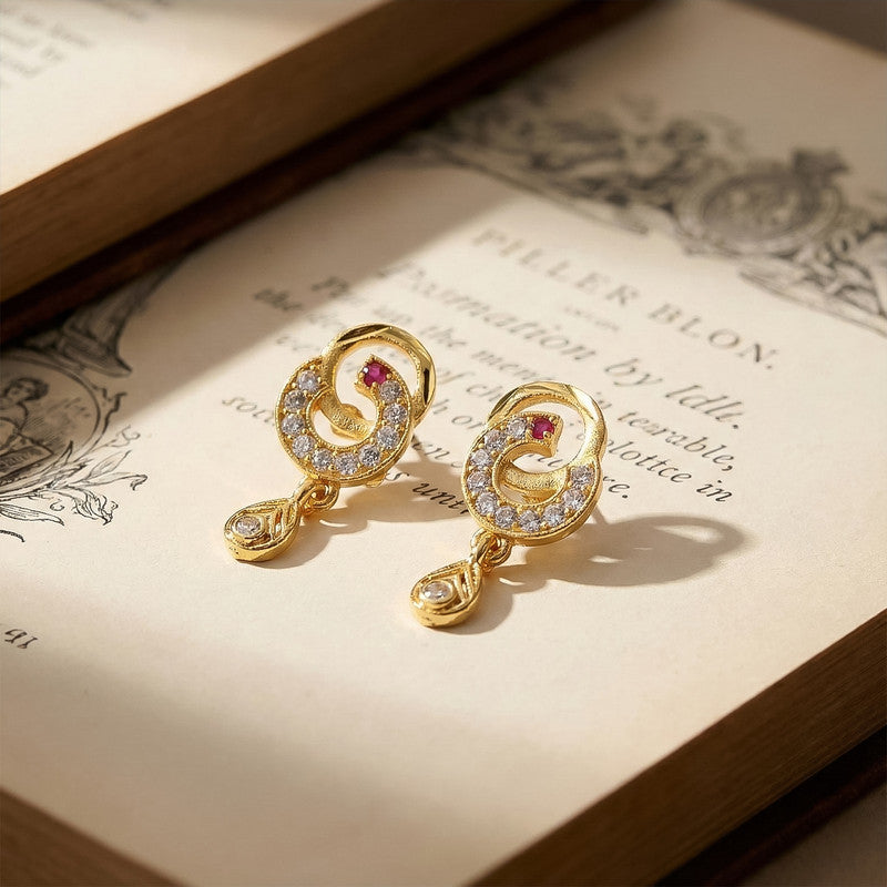 Modern Gold Plated Round Teardrop Earrings with Stone Highlights