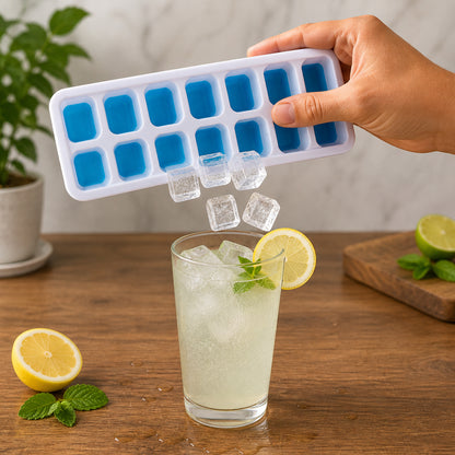 Side angle view of the plastic ice cube tray