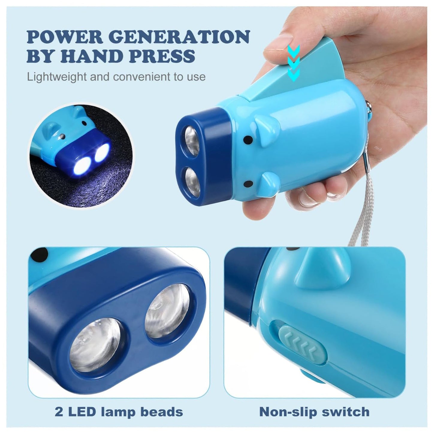 2-LED Hand Press Torch – Battery-Free Hand Crank Flashlight