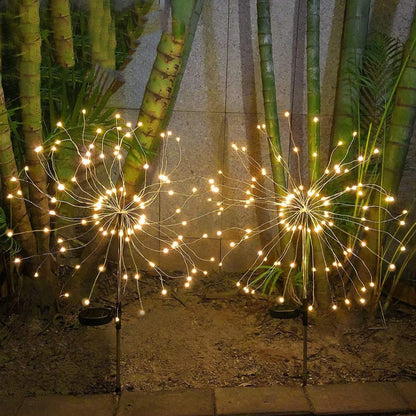 Solar Powered Warm White Starburst Firework Garden Light Set (2 Pc / 120 LED)