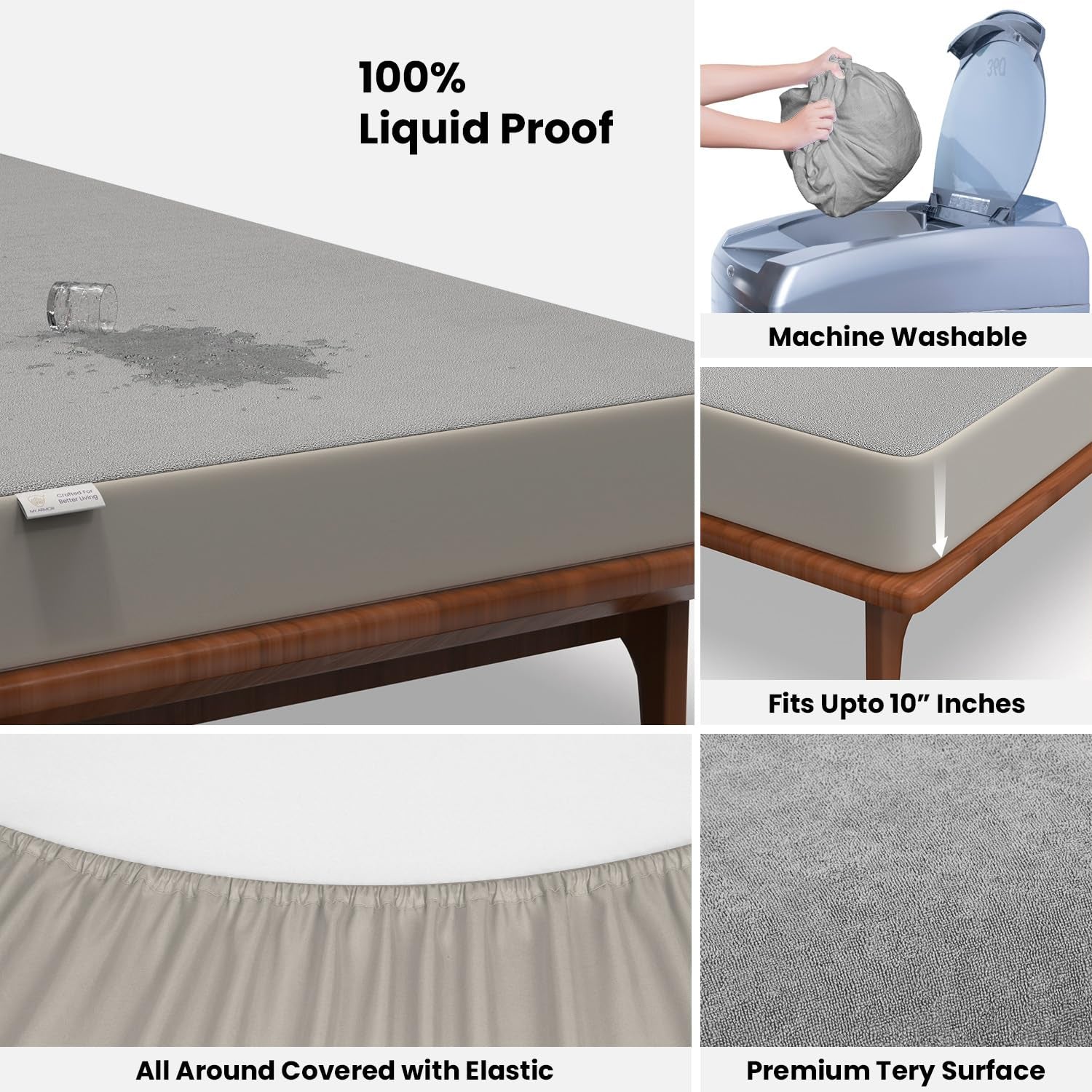 Waterproof Mattress Protector – Soft & Washable Bed Cover with Elastic Fit (Grey)