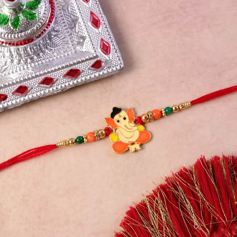 Multiple Bal Ganesha Rakhi pieces showcased together for selection.