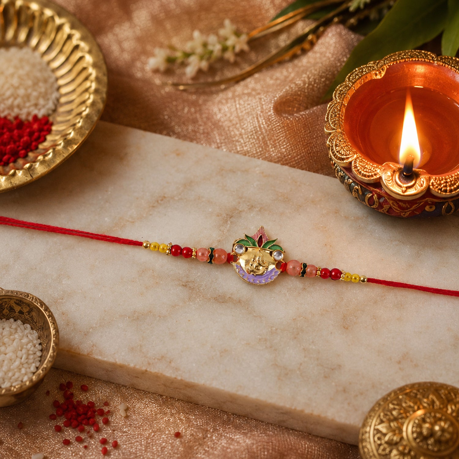 Ganesh centerpiece on colorful rakhi