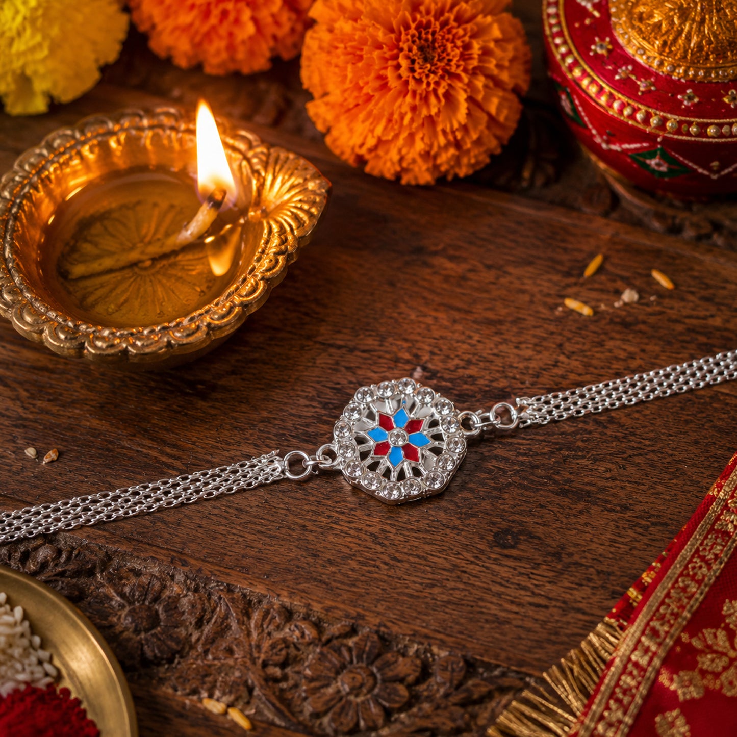 Classic Crystal Studded Rakhi Bracelet for Raksha Bandhan (1 Pc)