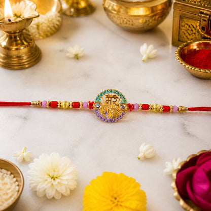 Top view of decorative traditional Rakhi for Raksha Bandhan