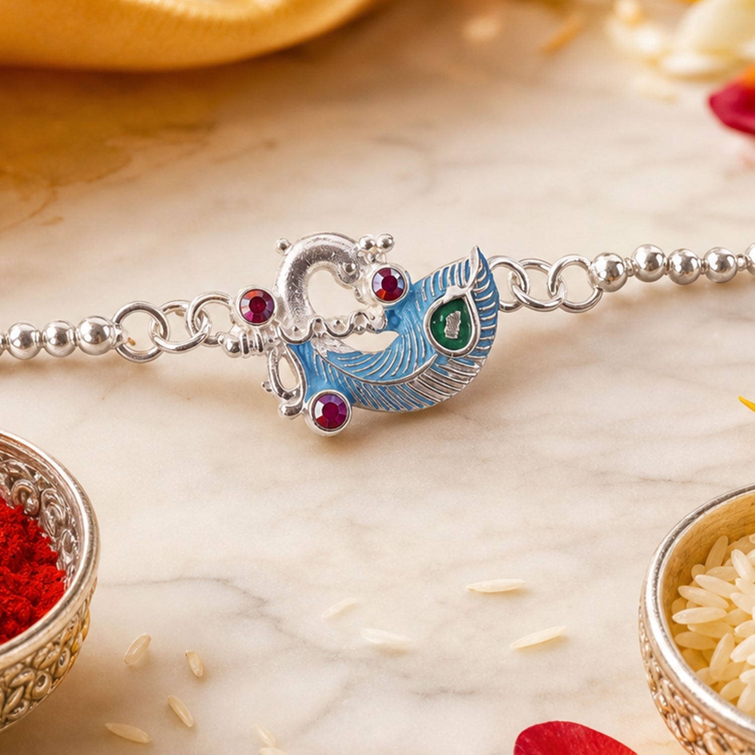 Silver Peacock Enamel Bracelet Elegant Festive Accessory for Raksha Bandhan (10pcs)
