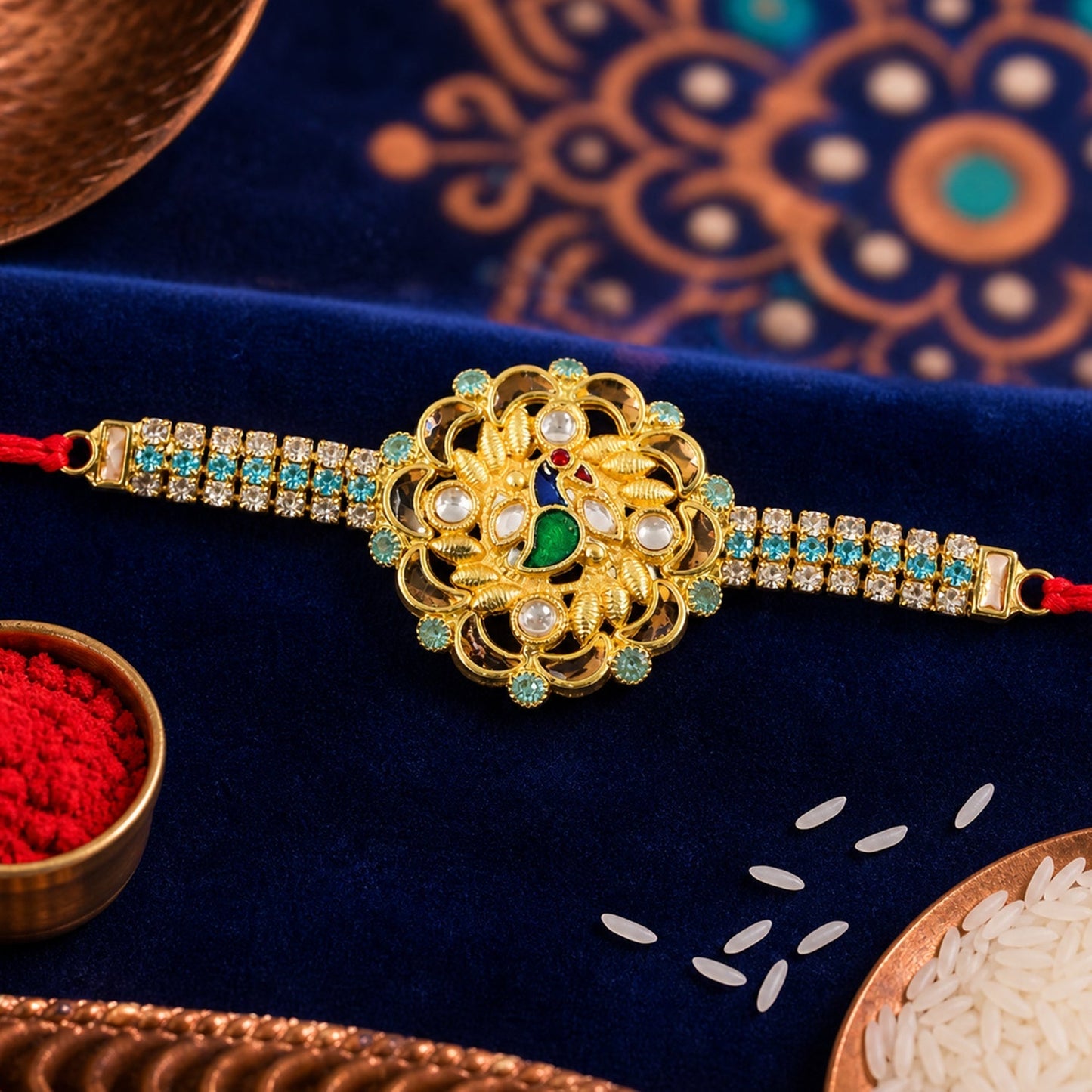 Premium Floral Kundan Rakhi Design for Raksha Bandhan Celebration (10pcs)