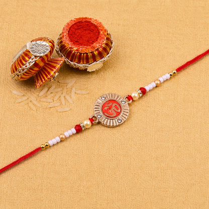 Om Round Charm Rakhi with Pearl Beads for Brothers (5pcs)