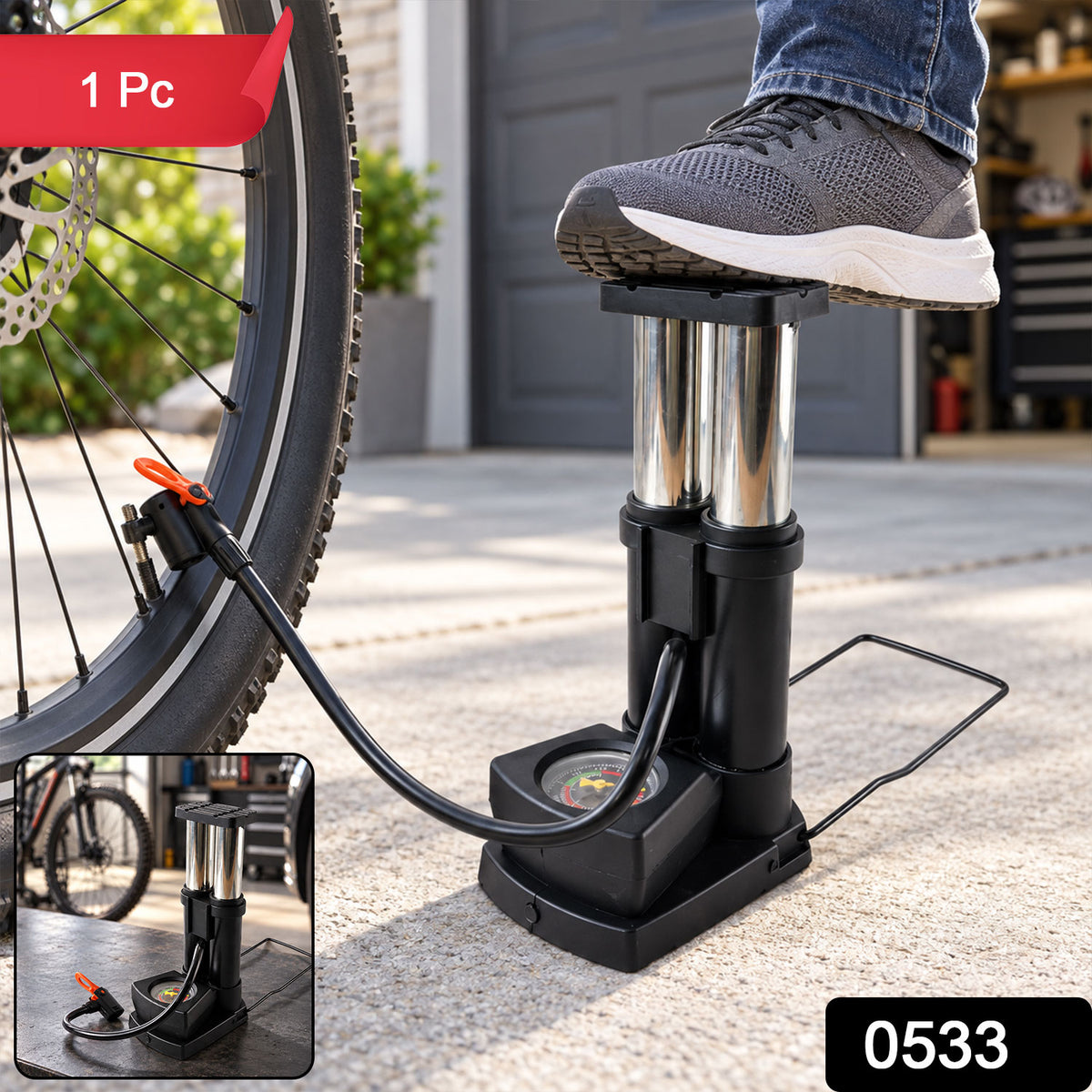 Mini Bike Pump – Portable Foot Operated with Gauge | Safora