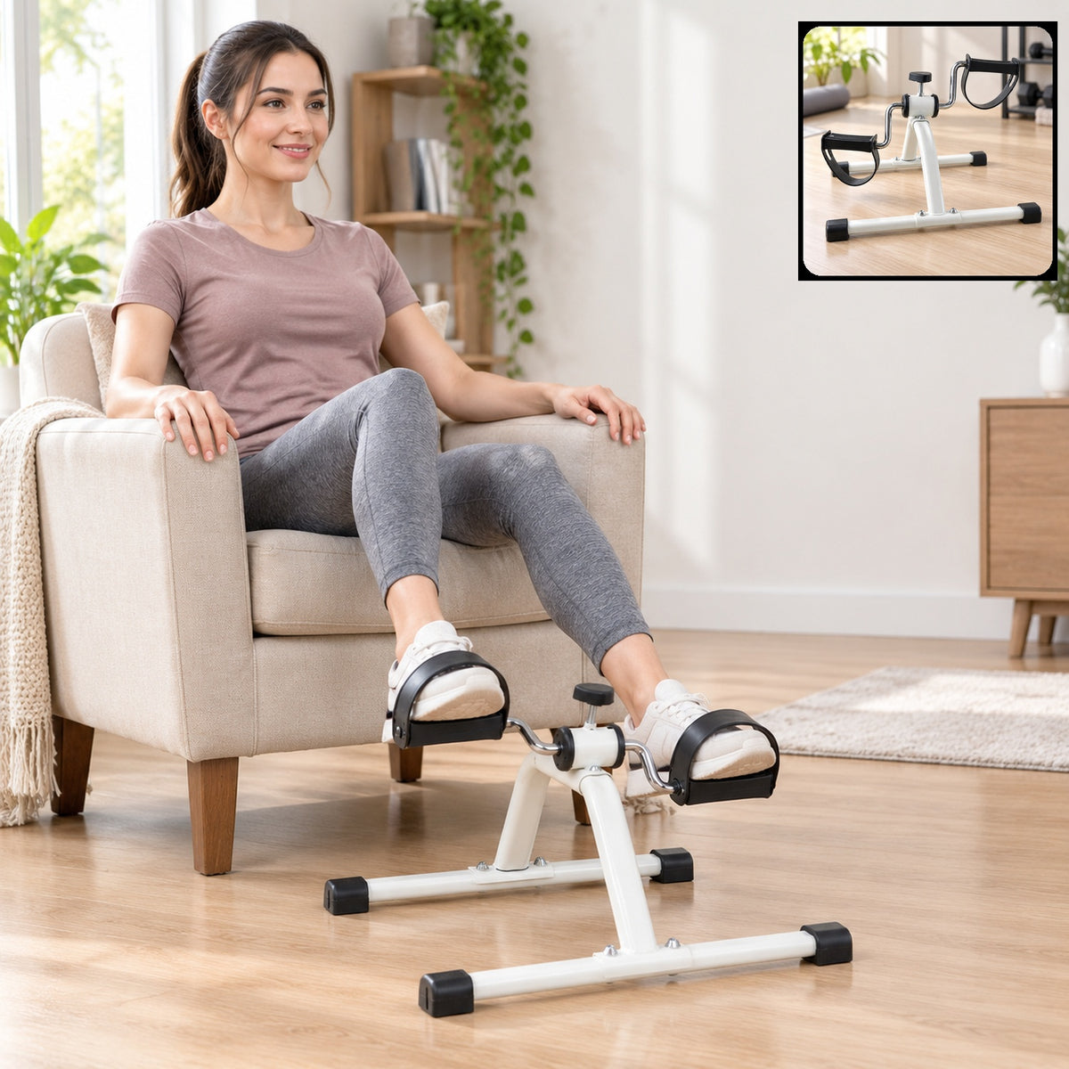 Mini pedal exerciser for seated home exercise