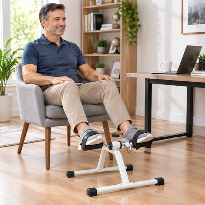 Seated exercise beside a desk
