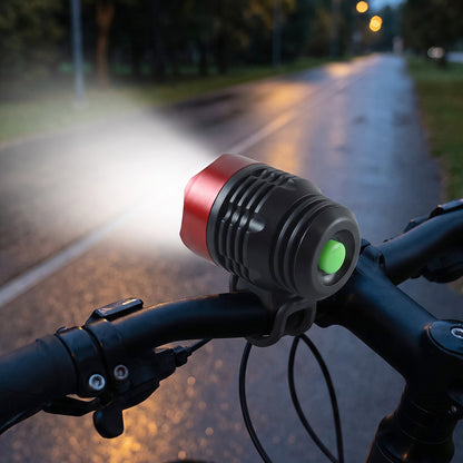 Bike front light illuminating road