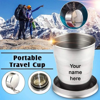 Customize 2-in-1 Stainless Steel Camping Folding Cup with Keychain