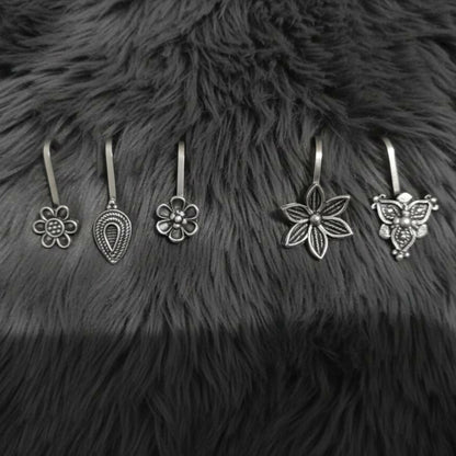 Oxidized Silver Traditional Floral Nose Pins Combo for Women & Girls (Pack of 5)