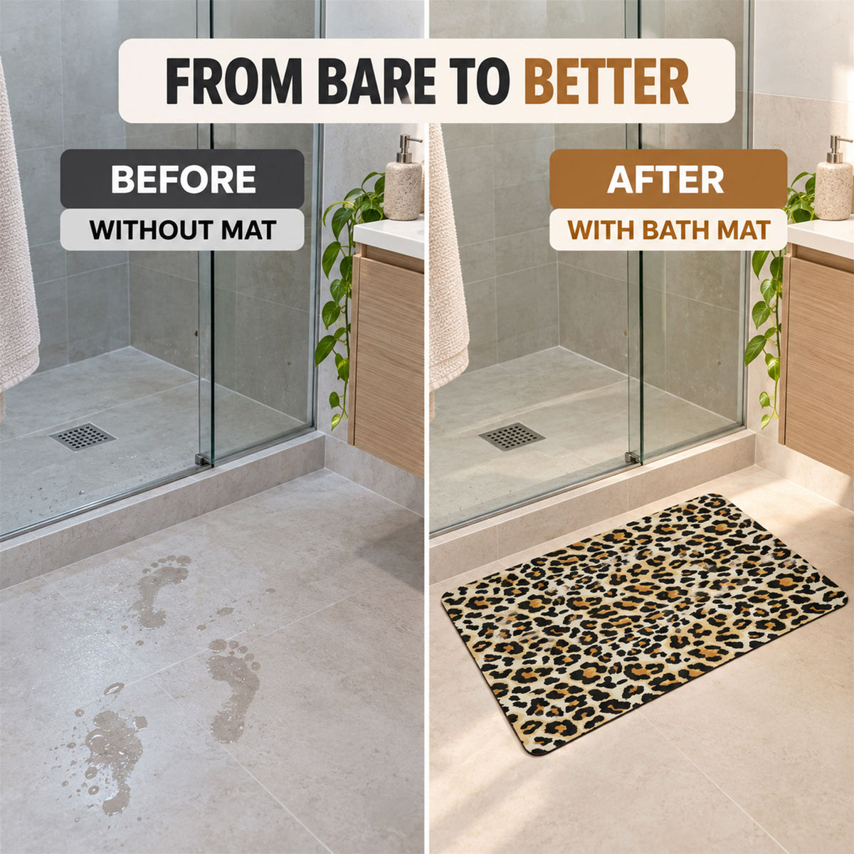 Absorbent Bathroom Mat, Leopard Print Quick Dry Bath Mat (1 Pc, 50x80 Cm)