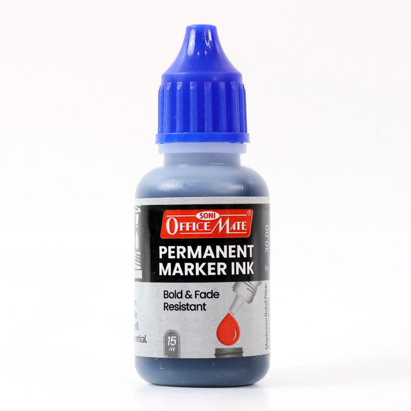 OfficeMate Permanent Marker Ink Blue – 15 ml Refill Bottle | Bold & Fade-Resistant Ink