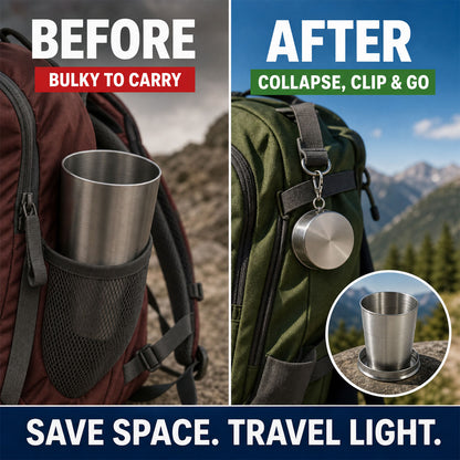 Folding Camping Cup – Stainless Steel Portable with Keychain | hydrozilla