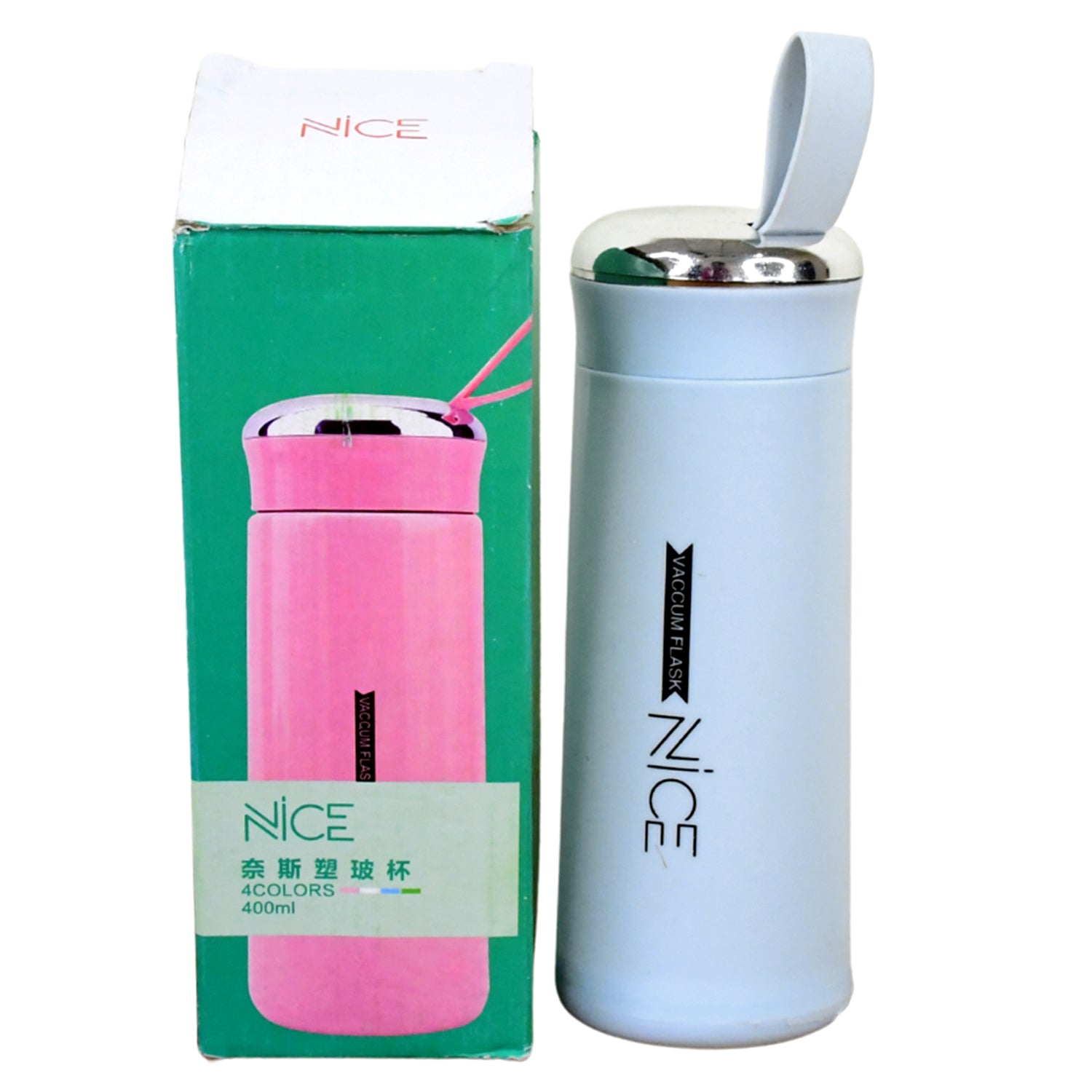 Water bottle 400ml leak proof, glass water bottle with daily water intake for gym and children, Nice Bottle (1 pc / Light Blue Color)