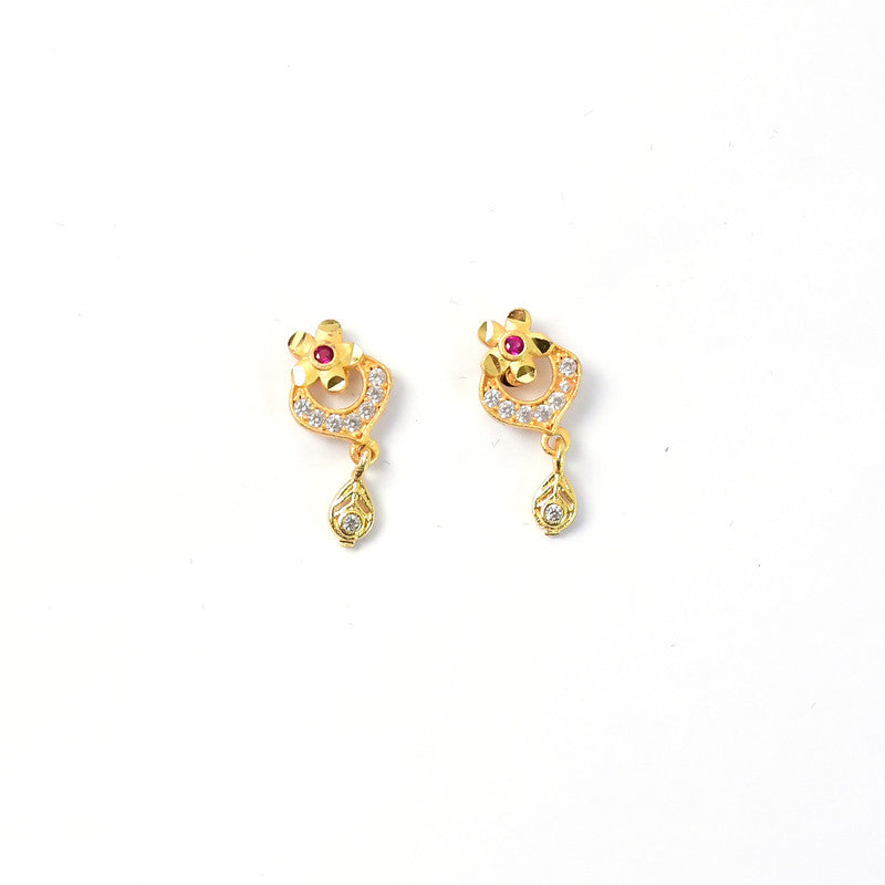Elegant Gold Plated Stud Earrings with Ruby Accent & Drop Design