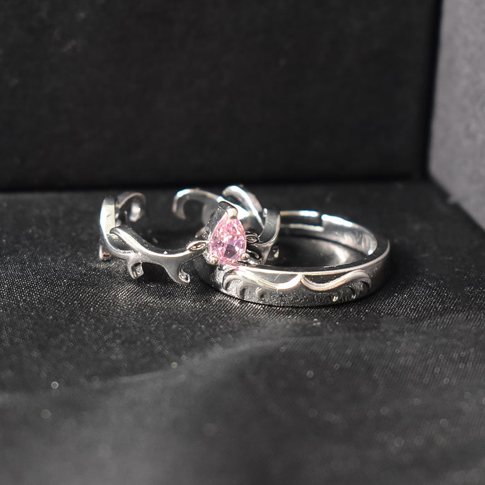 Couple's Silver Tone Ring with One Ring Diamond