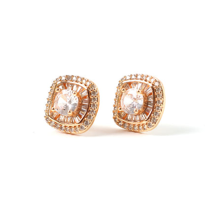 Stylish Square Design CZ Stone Stud Earrings for Women